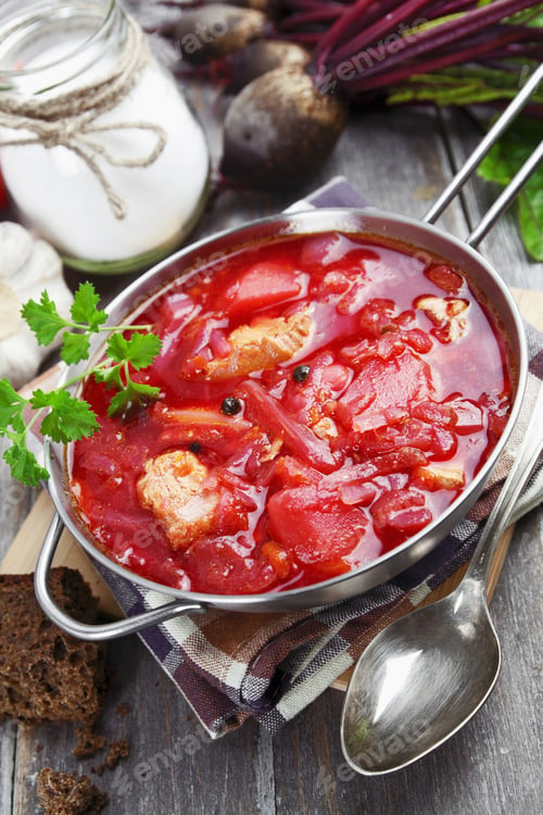 Preview: Soup With Red Beets. Russian Traditional Borsch