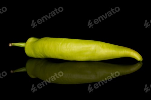 Preview: One Whole Hot Green Pepper Banana Isolated On Black Glass