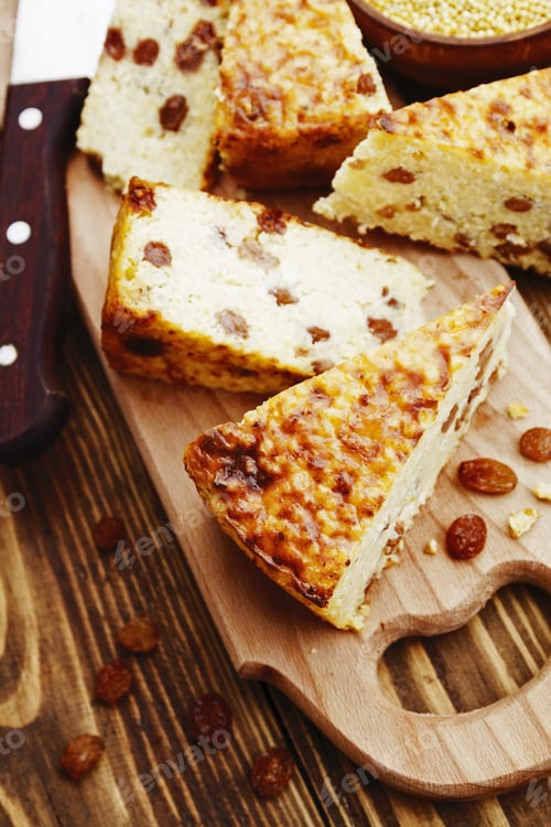Preview: Casserole With Millet And Curd On The Wooden Table