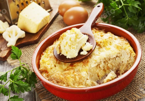 Preview: Cauliflower Baked With Cheese And Eggs In A Ceramic Pots