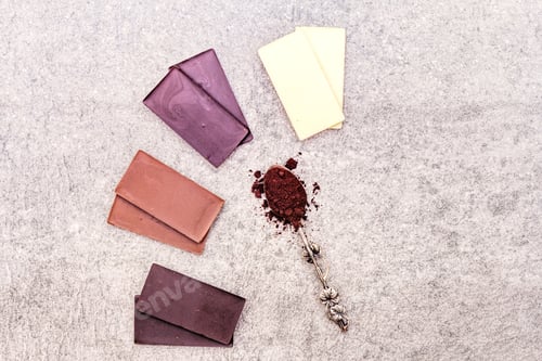 Preview: Assorted Chocolate With Different Cocoa Content. Sweet Dessert Abstract Composition. Cocoa Powder