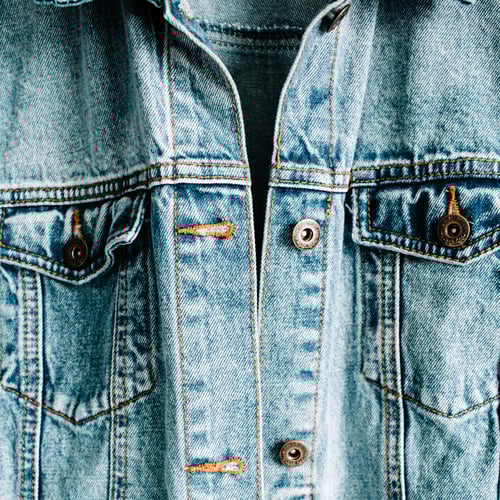 Preview: Beautiful Trendy Blue Denim Jeans Jacket. Fashion Concept. Flat Lay, Top View