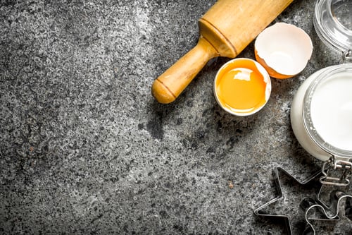 Preview: Baking Background. Fresh Ingredients For Dough. On A Rustic Background.