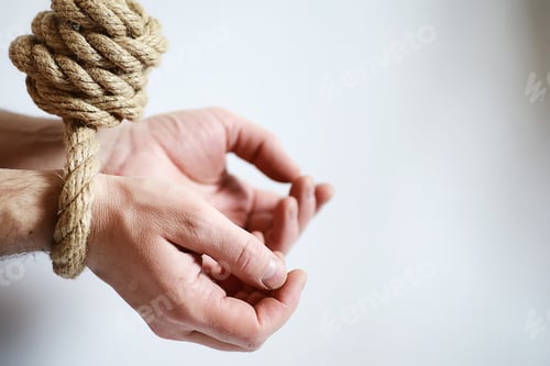 Preview: Braided Thick Rope Tied In A Skein. Hemp Rope For Decoration And Design. Background From Fishing