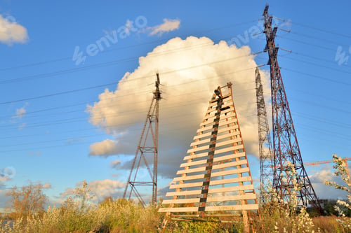 Preview: Power Line In River Lighthouse On The Outskirts Of St. Petersburg, Russia.