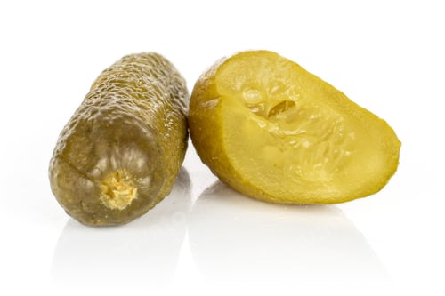 Preview: Group Of One Whole One Piece Of Sour Green Pickle Isolated On White Background