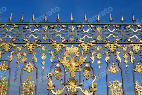 Preview: Fragment Of Catherine Palace Fence In Tsarskoye Selo With Golden Double-Headed Eagle, Suburb Of