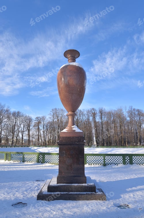 Preview: Porphyry Vase In Summer Garden At Sunny Winter Day In Saint Petersburg, Russia.