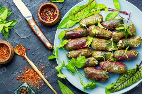 Preview: Dolma,Tolma And Sarma,Stuffed Sorrel Leaves With Rice And Meat.Traditional Caucasian Cuisine