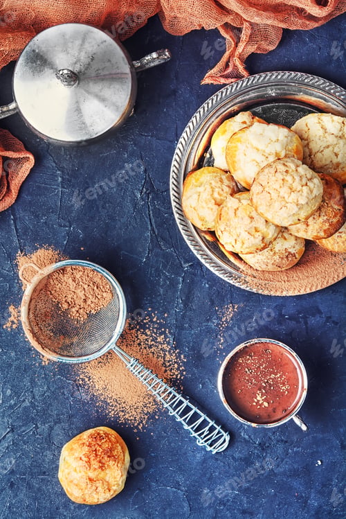 Preview: Homemade Profiteroles Dessert And Cup Hot Cocoa