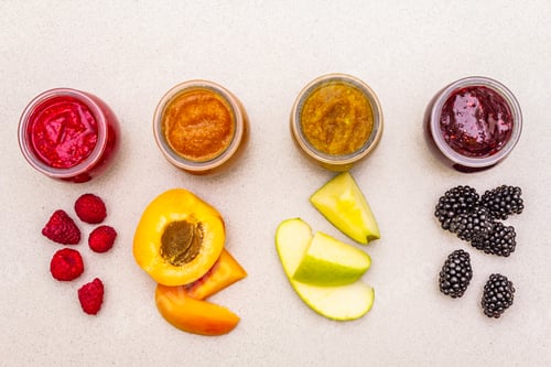 Preview: Healthy Organic Homemade Assortment Of Fruit Puree. Jam, Confiture, Chutney Or Sauce From Berries