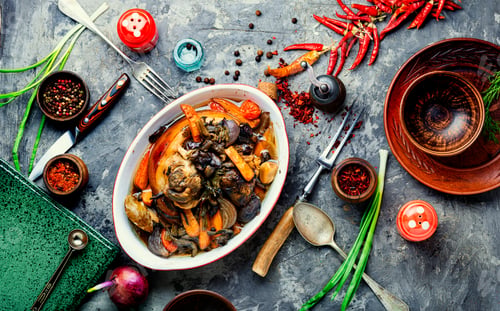 Preview: Delicious Roast Pork Knuckle With Vegetable.Traditional German Cuisine