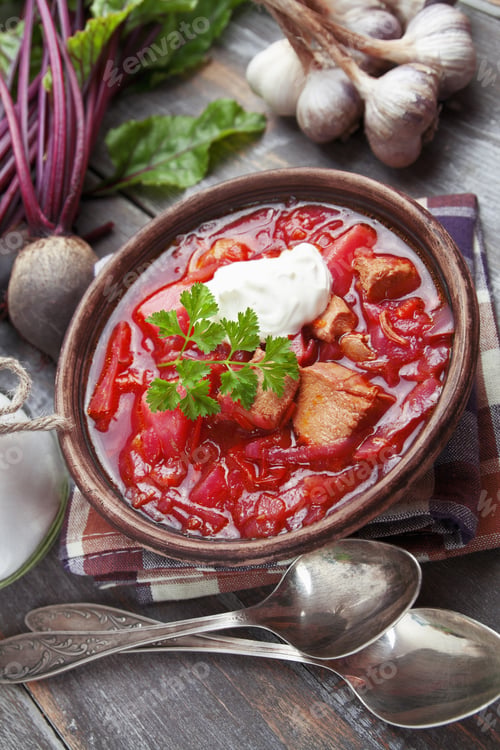 Preview: Soup With Red Beets. Russian Traditional Borsch