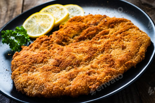 Preview: Schnitzel With Lemon On Wooden Background