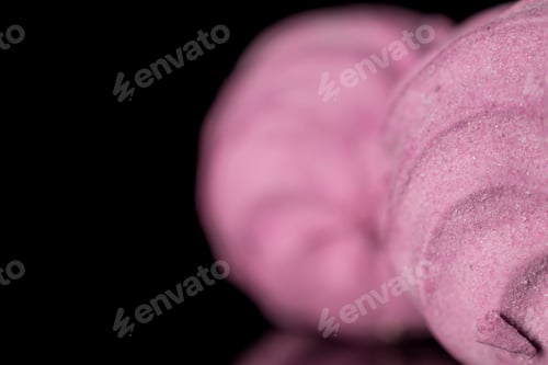 Preview: Group Of Two Whole Rose Fresh Pastel Zefir Closeup Isolated On Black Glass