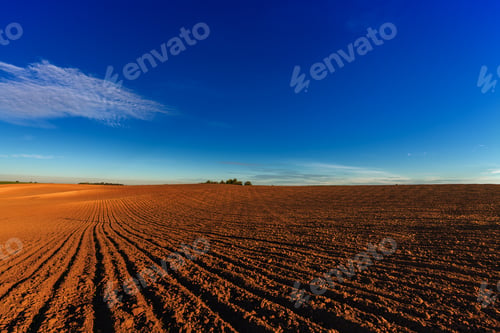 Preview: Plowed Field And Cloudy Sky In Sunset