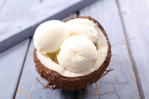 Preview: Coconut Ice Cream On Wood Background