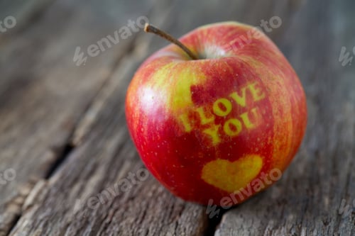 Preview: Apple With Heart And Text 'I Love You'