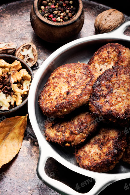 Preview: Homemade Vegetable Cutlets From Walnut. Healthy Food.