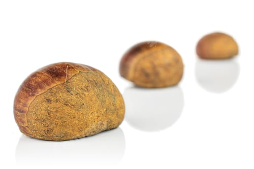 Preview: Group Of Three Whole Sweet Brown Chestnut Isolated On White Background