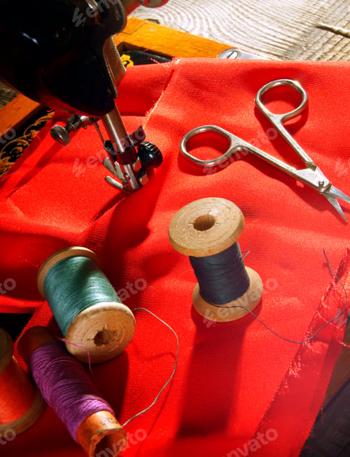 Preview: Sewing. The Sewing Machine And Accessories (Threads, Needle, Scissors).