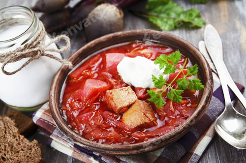 Preview: Soup With Red Beets. Russian Traditional Borsch