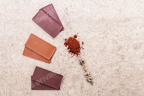 Preview: Assorted Chocolate With Different Cocoa Content. Sweet Dessert Abstract Composition. Cocoa Powder