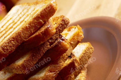 Preview: Pile Toasted Bread Slices For Breakfast.Close Up Of Toasted White Bread In Slices
