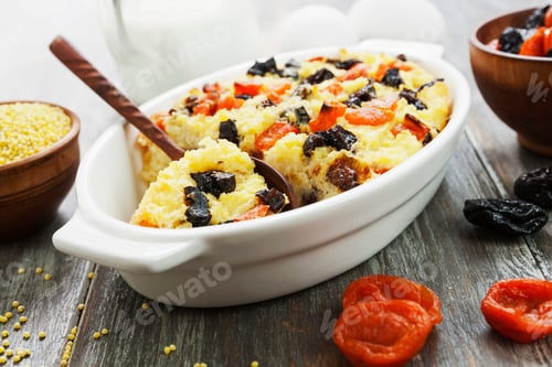 Preview: Millet Casserole With Dried Fruits On The Table
