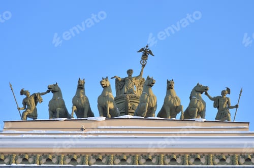 Preview: The Triumphal Chariot On Arch Of The General Staff In Saint Petersburg At Sunny Winter Day, Russia.
