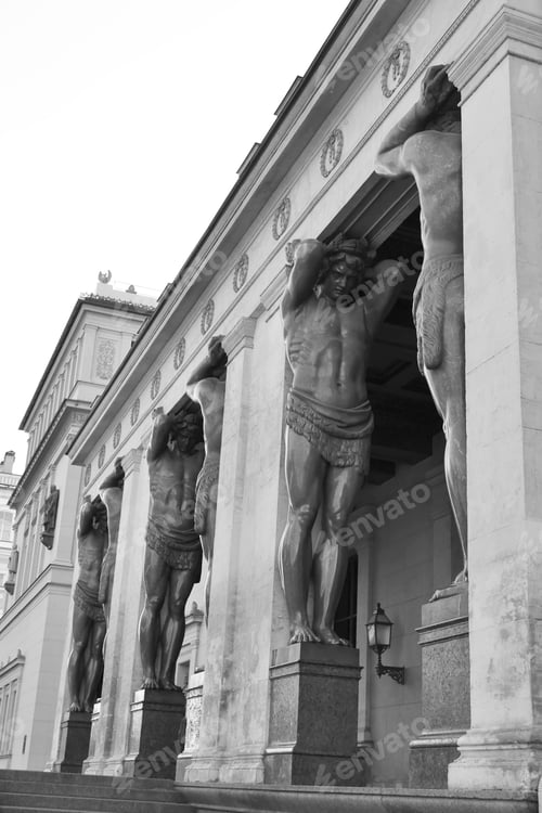 Preview: Atlas Statue At Entrance Of New Hermitage, St.Petersburg, Russia. Black And White.