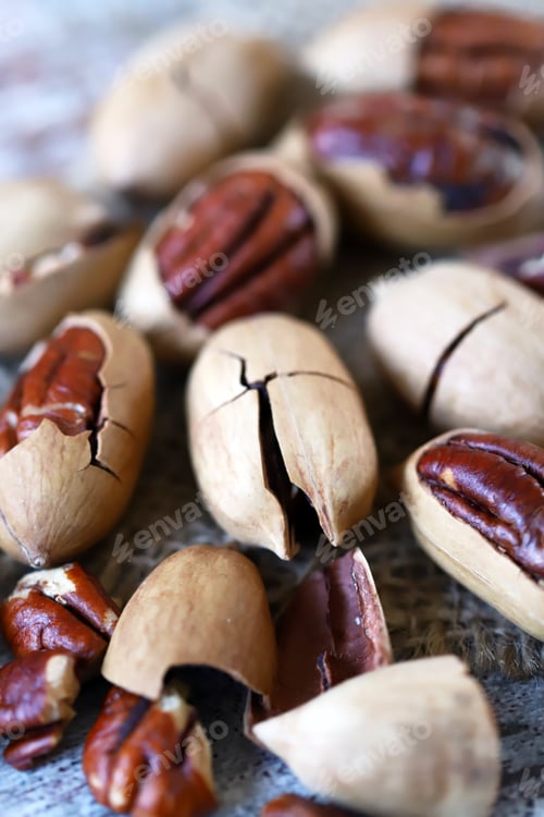 Preview: Pecans Selective Focus. Macro. Useful Nuts.