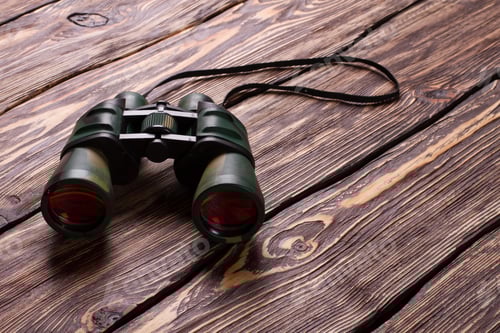 Preview: Military Binoculars On A Wooden Background.