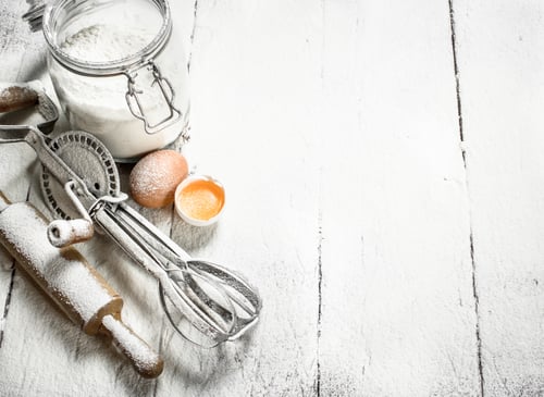 Preview: Baking Background. Tools And Ingredients For The Dough.