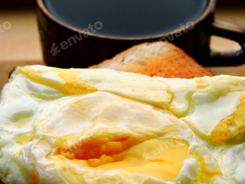 Preview: Toast With An Omelette And A Cup Of Coffee. Macro.