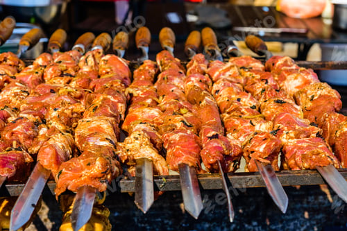 Preview: Skewers With Meat Over Charcoals. Cooking Shashlik
