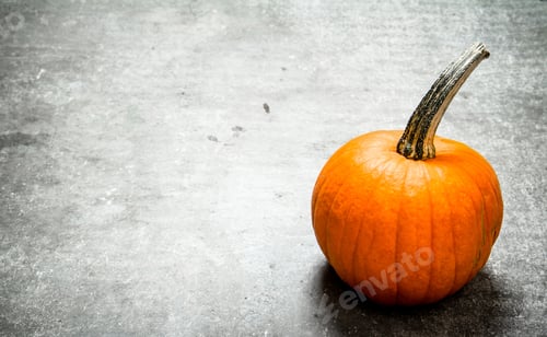 Preview: Single Ripe Pumpkin. On The Stone Table