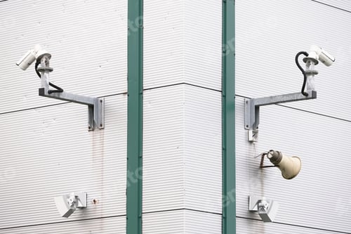 Preview: Cctv Camera In A Pair Of Two On Building Corner Wall