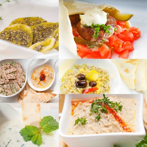 Preview: Arab Middle Eastern Food Collage Collection On White Frame