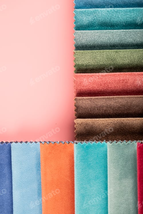 Preview: Colorful Fabric Samples on Pink Background