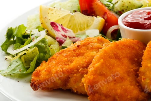 Preview: Fried Chicken Nuggets, French Fries And Vegetables