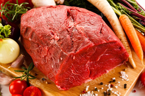 Preview: Raw Meat On Cutting Board And Vegetables