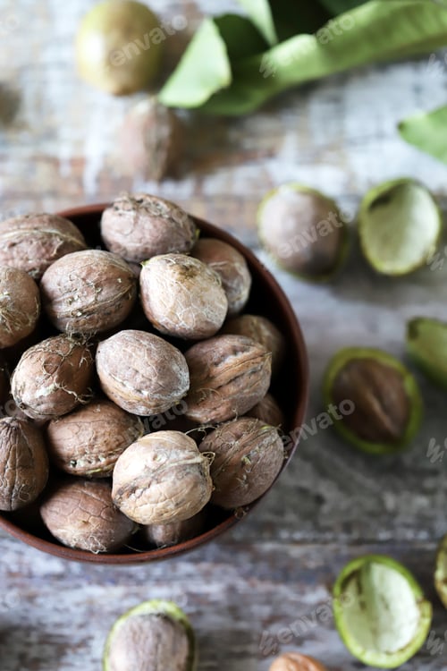 Preview: Walnuts. Harvest Walnuts. Selective Focus. Macro.