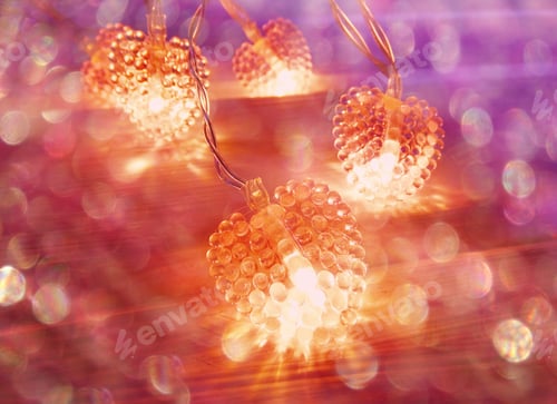 Preview: Love Valentine'S Day With Hearts Garland Lights On Old Wooden Background
