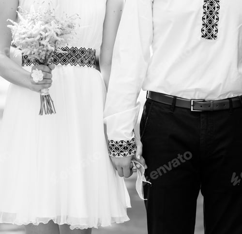 Preview: Married Couple Holding By Hands, Black And White Photo