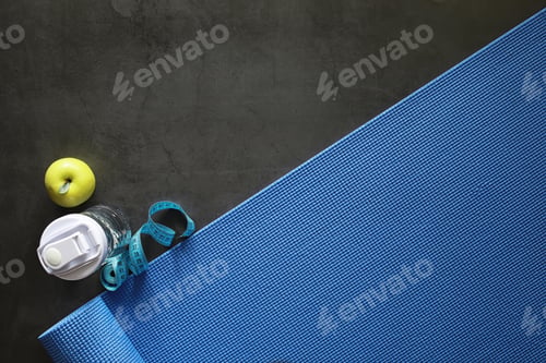 Preview: Fitness Still Life with Mat and Fresh Apple