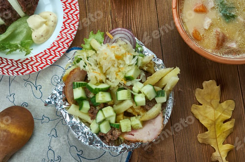 Preview: Kapsalon, Fast Food Dish , Dutch Cuisine, Traditional Assorted Dishes, Top View.