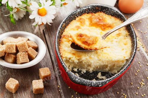 Preview: Homemade Millet Casserole On A Wooden Table