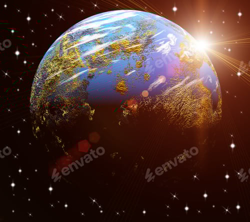 Preview: Our Earth In Cosmos And Bright Sun. Elements Of This Image Furnished By Nasa