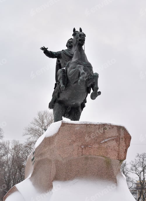 Preview: Bronze Horseman - Monument To Peter I On The Senate Square In St. Petersburg At Cloud Winter Day.